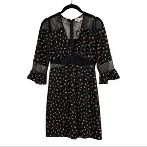 Floral V-Neck Dress with Sheer Lace Insets